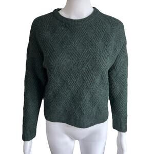Tradlands Fisherman Sweater Womens XXS Wool Blend Textured Knit Boxy Green
